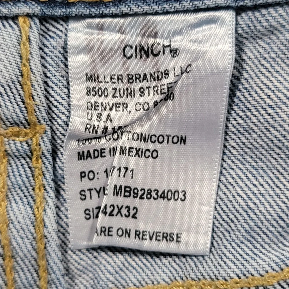 Cinch Men White Label Jeans 42x32 Relaxed Straight Medium Stone Denim